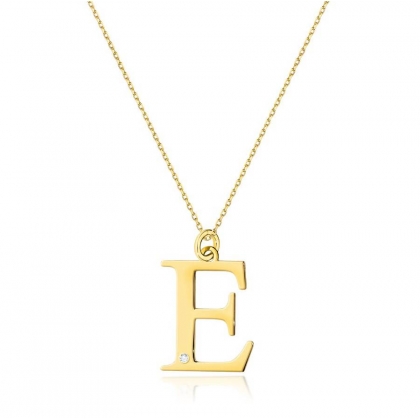 Złoty łańcuszek Celebrytka z dużą literką E i brylantem pr.585